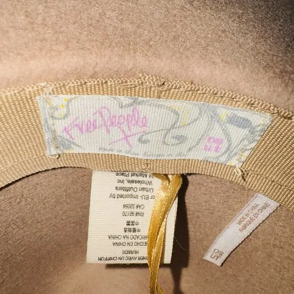 Free People 100% Wool Fedora Dusty Rose Wide Brim Hat Brown Leather Band OS Boho - Picture 7 of 9